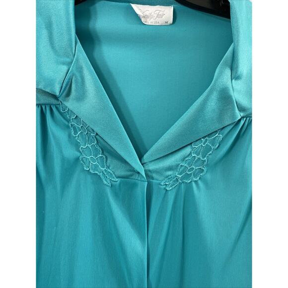 Vintage Vanity Fair Robe Womens Medium Teal Blue Nylon Button Down Sleepwear USA - Picture 3 of 11